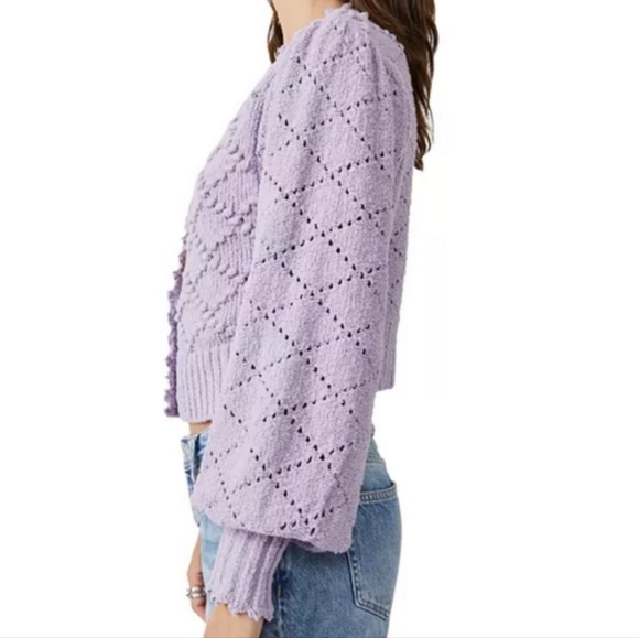 SOLDFree People Polly Lily Sweater Lavander Lilac Color Cropped Puff Sleeves XS - Picture 3 of 14